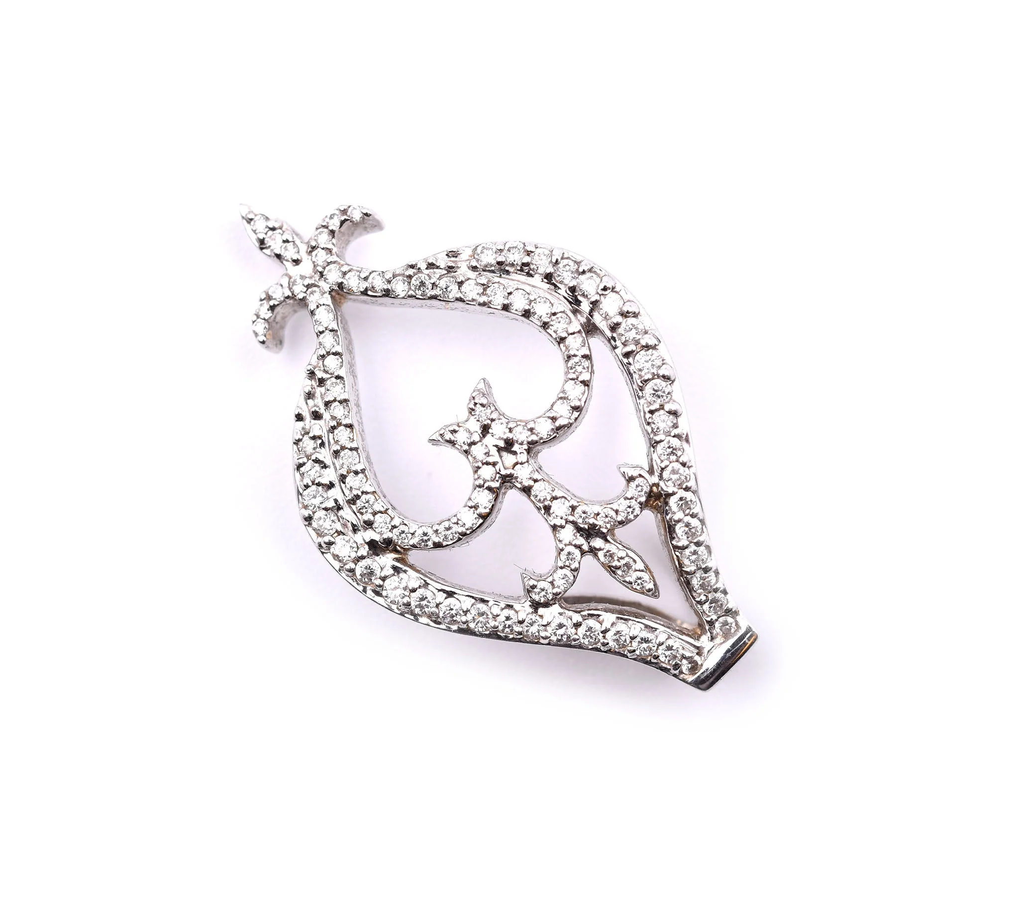18k White Gold Diamond Fleur De Lis and Heart Pendant - Image 3