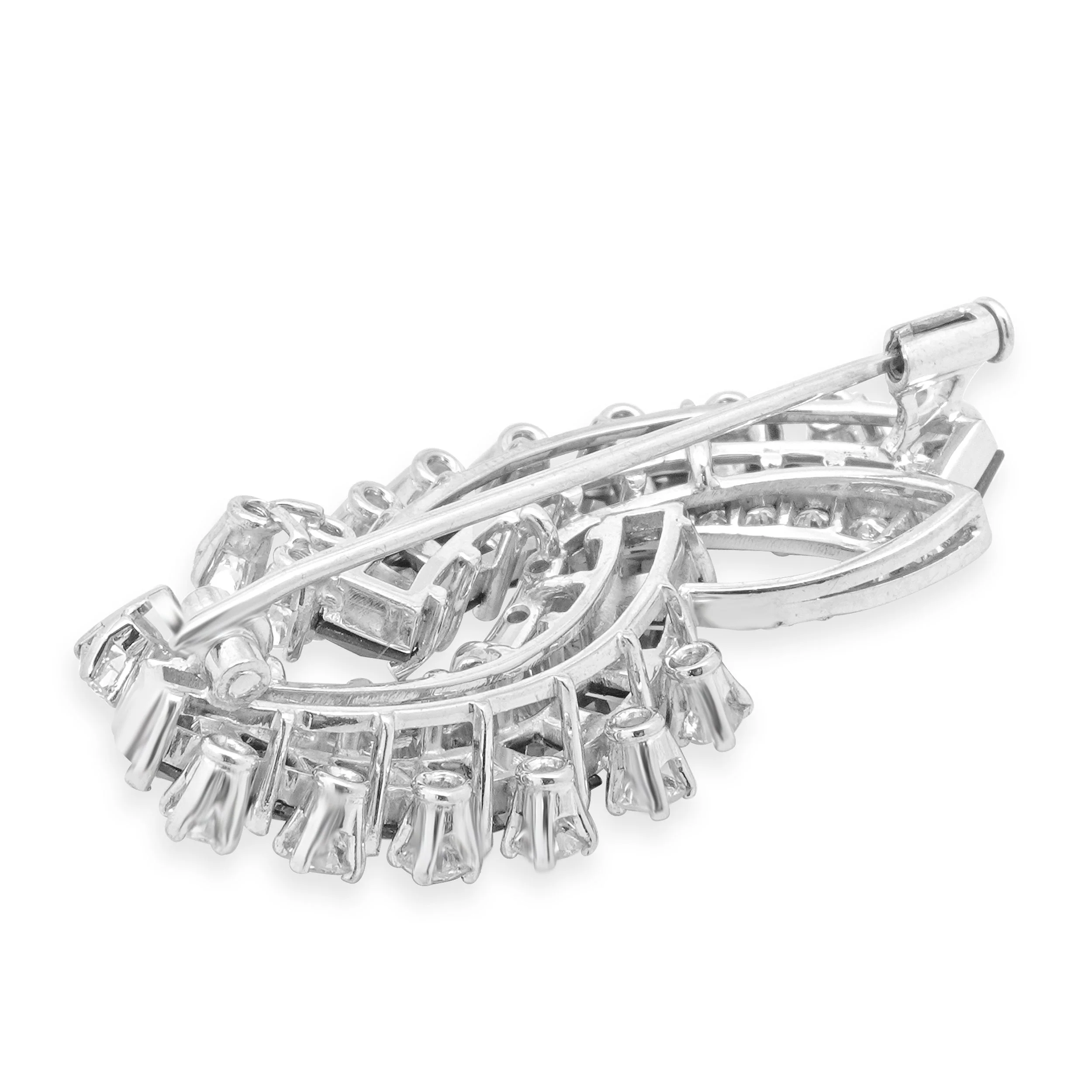 18K White Gold French Cut Blue Sapphire and Round Diamond Bypass Pin - Image 4