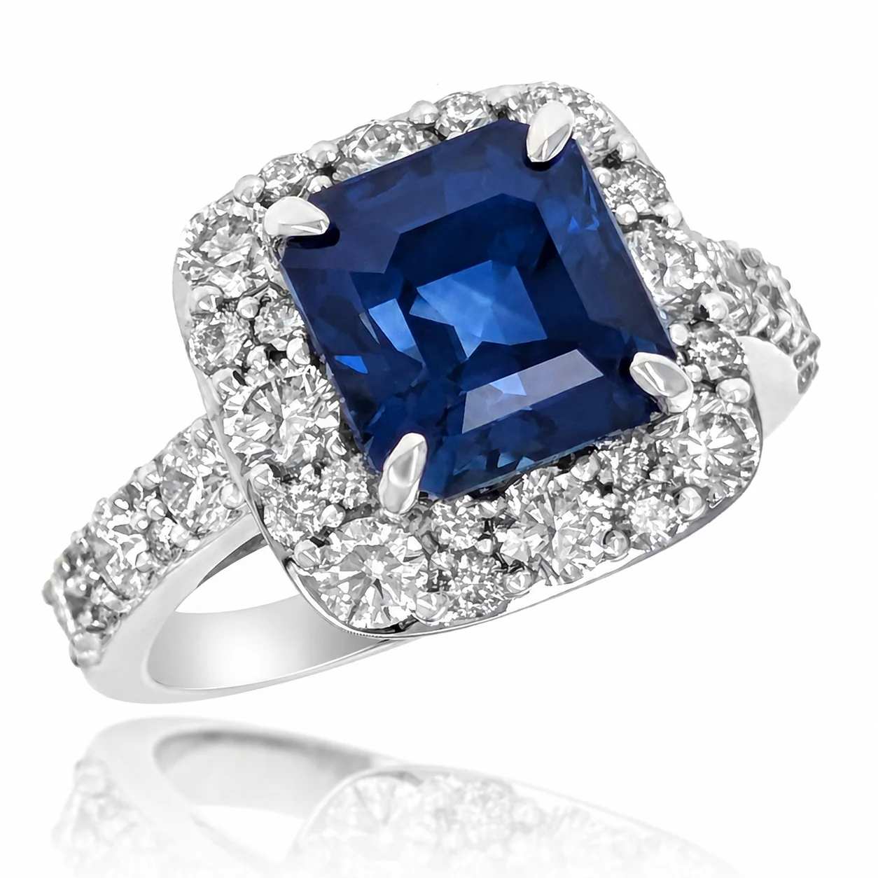 18K White Gold GIA Certified Blue Sapphire and Diamond Ring