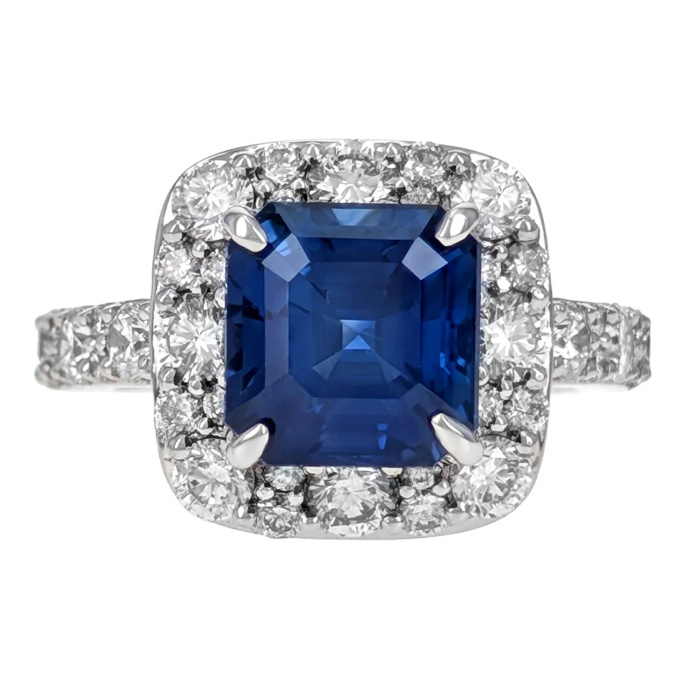 18K White Gold GIA Certified Blue Sapphire and Diamond Ring - Image 2