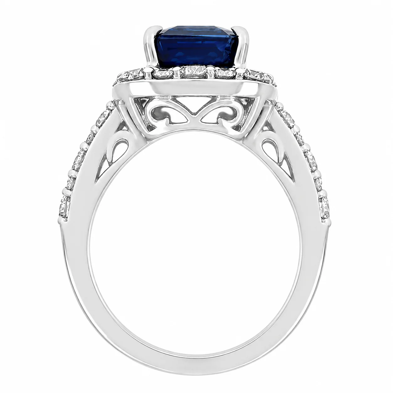 18K White Gold GIA Certified Blue Sapphire and Diamond Ring - Image 3