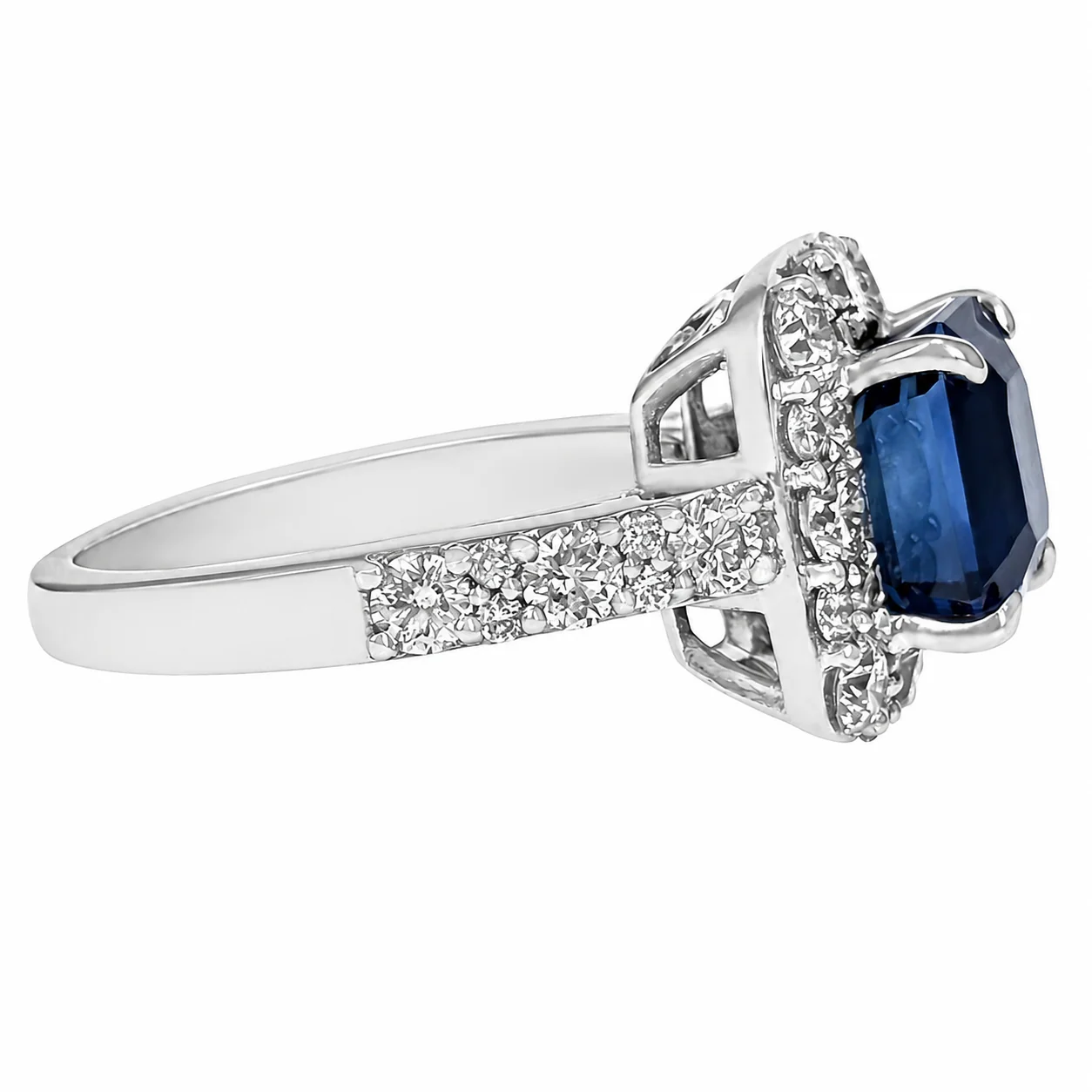 18K White Gold GIA Certified Blue Sapphire and Diamond Ring - Image 4