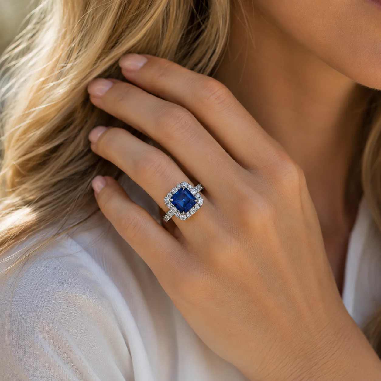 18K White Gold GIA Certified Blue Sapphire and Diamond Ring - Image 5