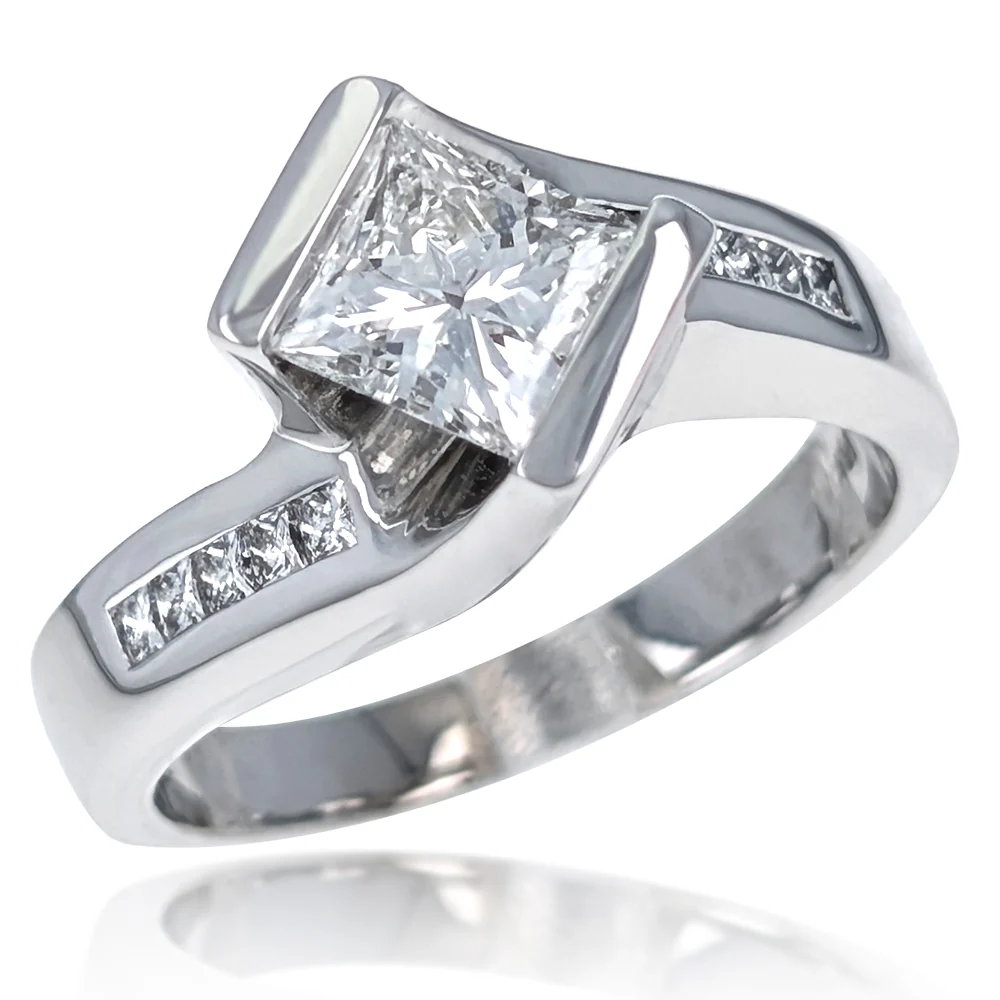 18K White Gold GIA Certified Princess Cut Diamond Bypass Engagement Ring