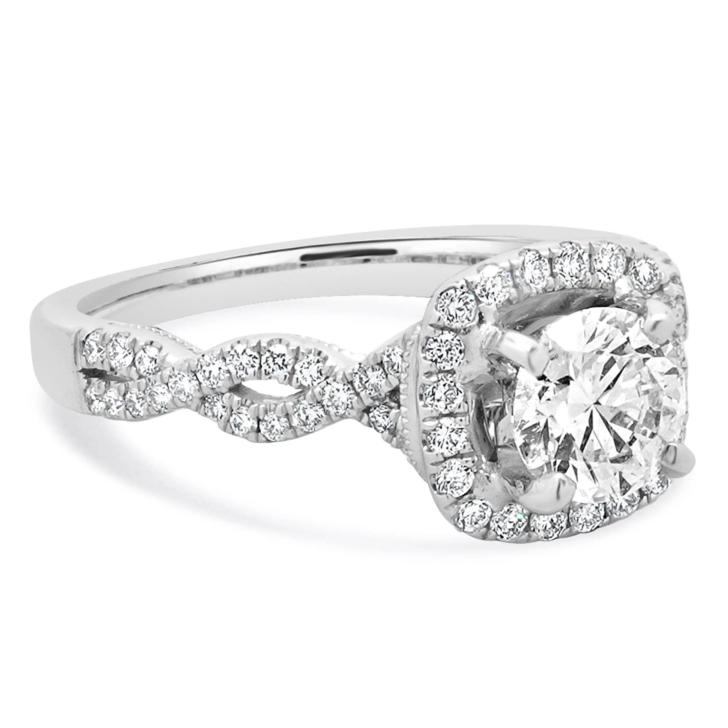 18K White Gold Infinity Halo Round Diamond Engagement Ring - Image 3