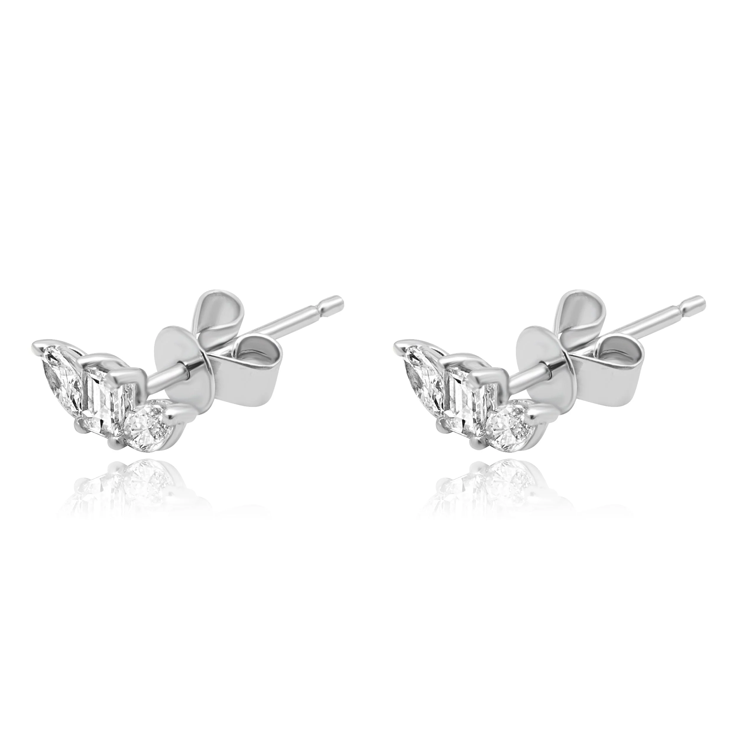 18K White Gold Marquise and Baguette Cut Diamond Crawler Earrings - Image 2