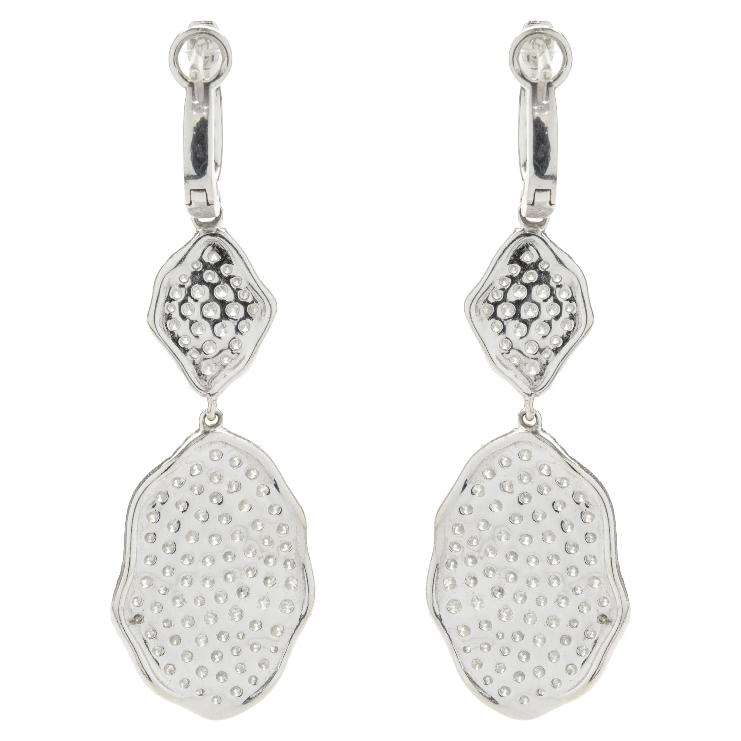 18k White Gold Pave Diamond Drop Earrings - Image 2