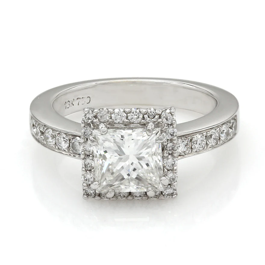 18K White Gold Princess-Cut Halo Diamond Engagement Ring - Image 2