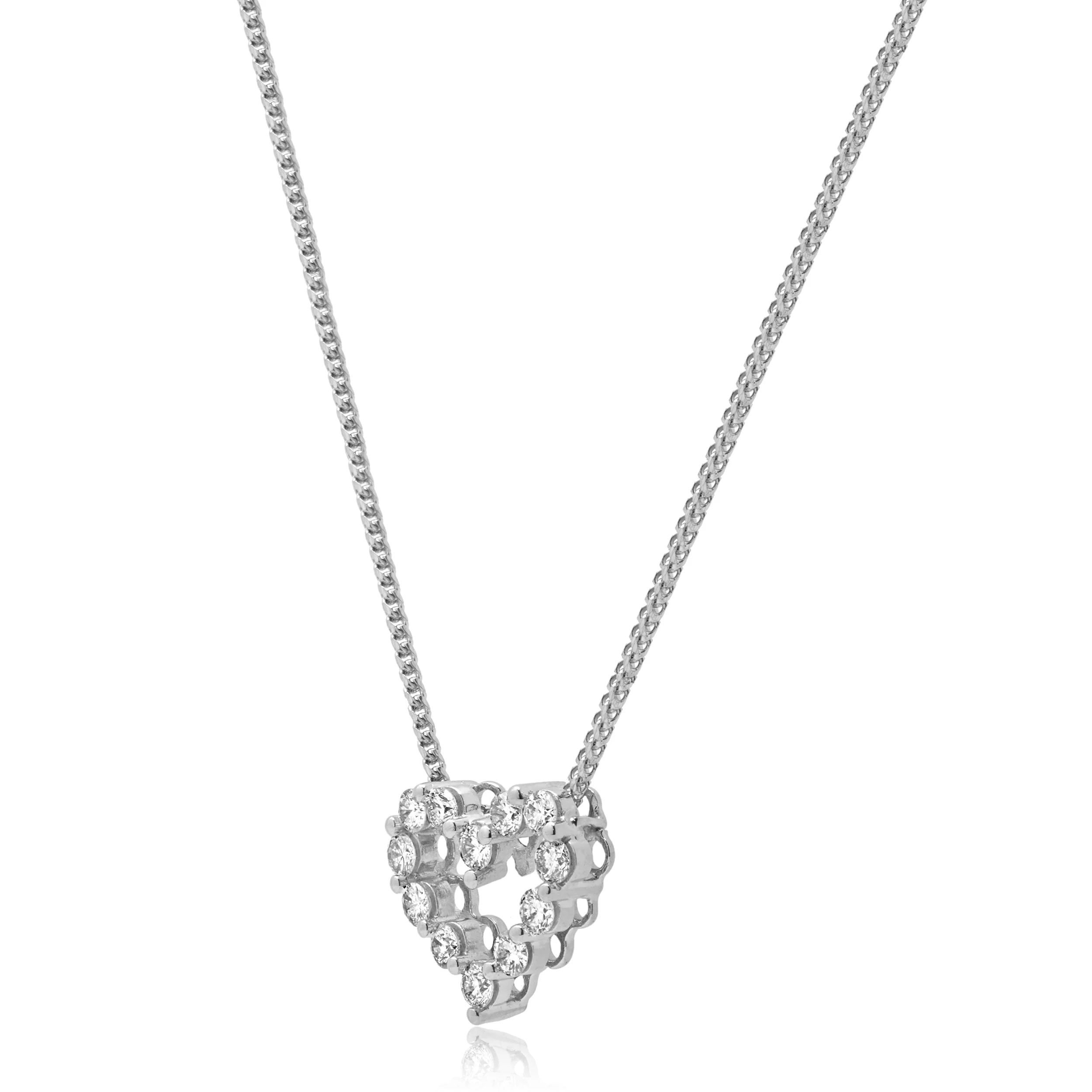 18K White Gold Shared Prong Set Round Diamond Heart Pendant Necklace 16.0" - Image 2