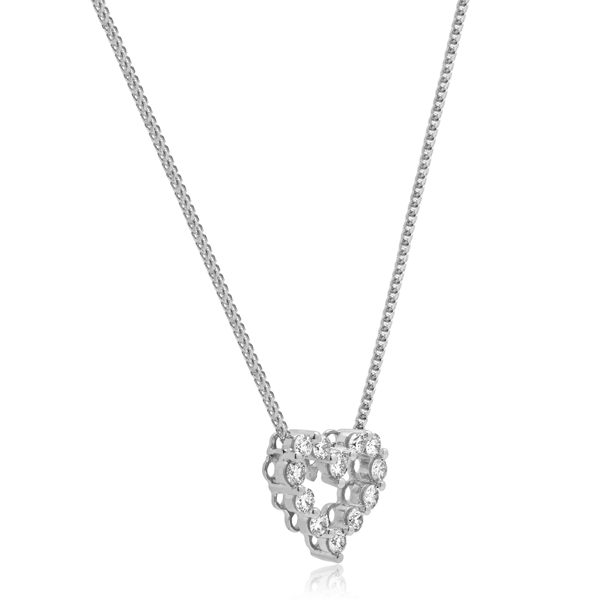 18K White Gold Shared Prong Set Round Diamond Heart Pendant Necklace 16.0" - Image 3
