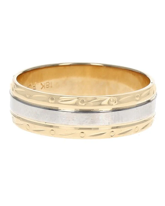 18k Yellow and Platinum Etched Band - Image 2