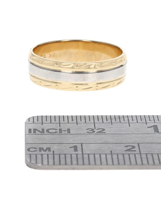 18k Yellow and Platinum Etched Band - Image 3