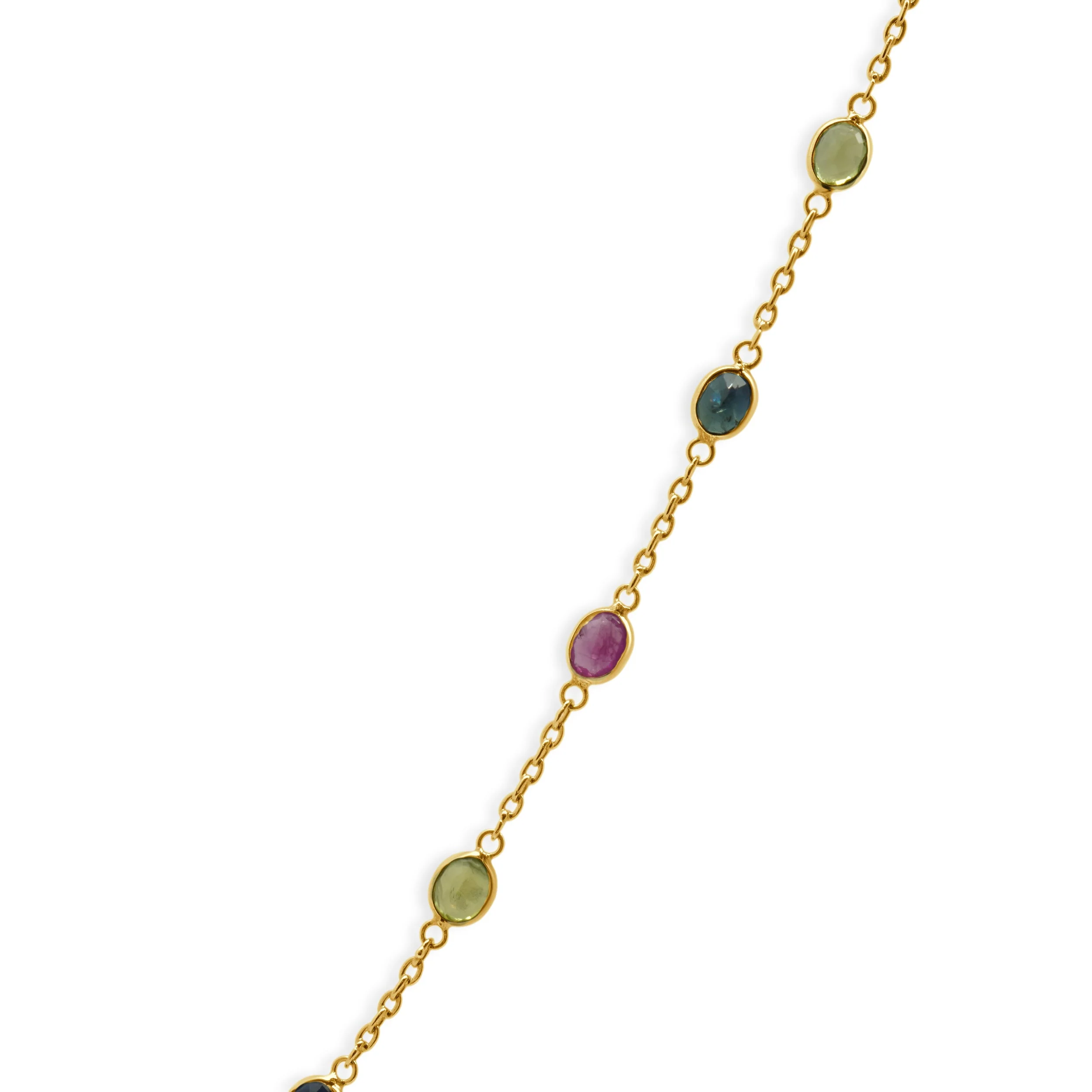 18K Yellow Gold Bezel Set Multi-Color Oval Sapphire Station Necklace 18.0" - Image 2