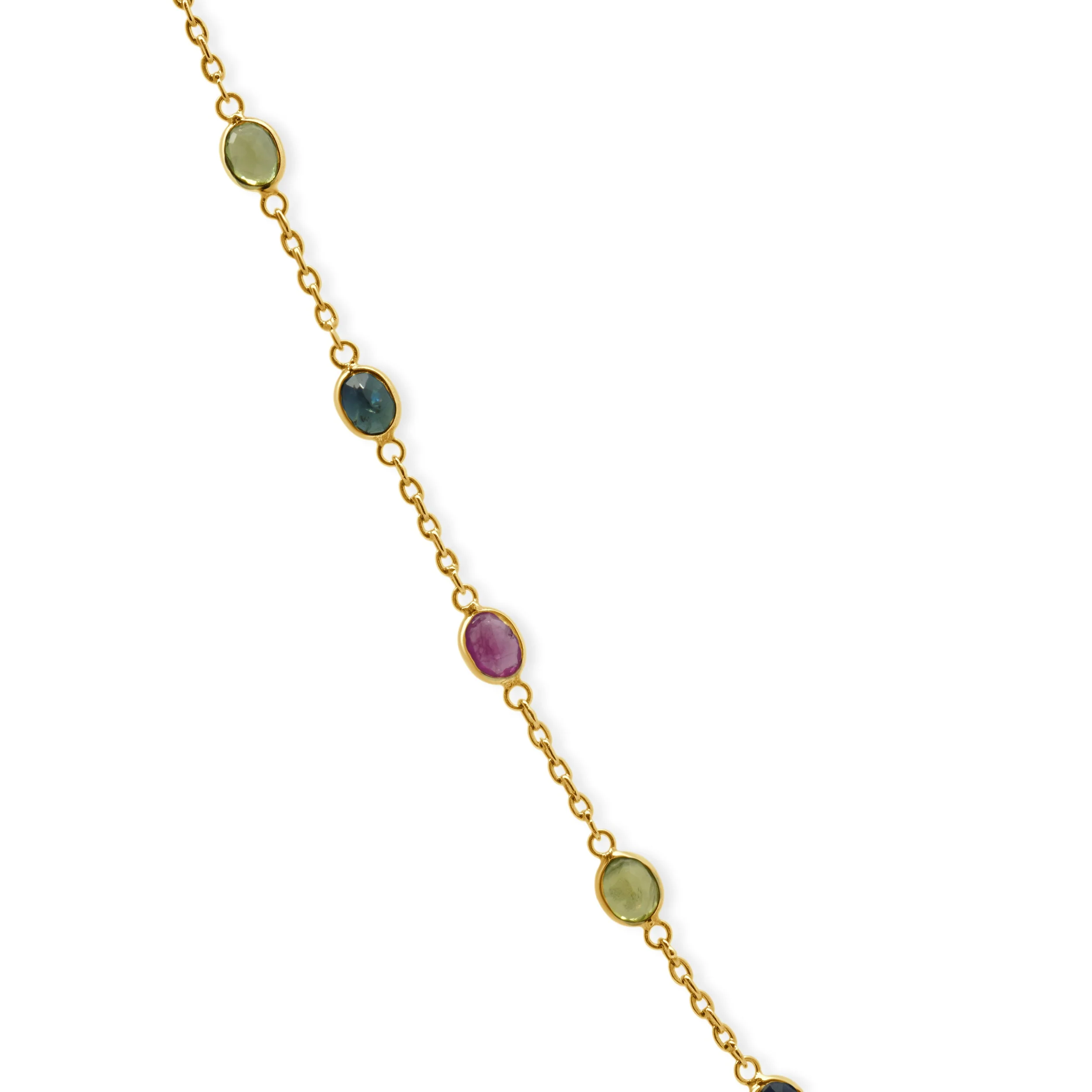 18K Yellow Gold Bezel Set Multi-Color Oval Sapphire Station Necklace 18.0" - Image 3