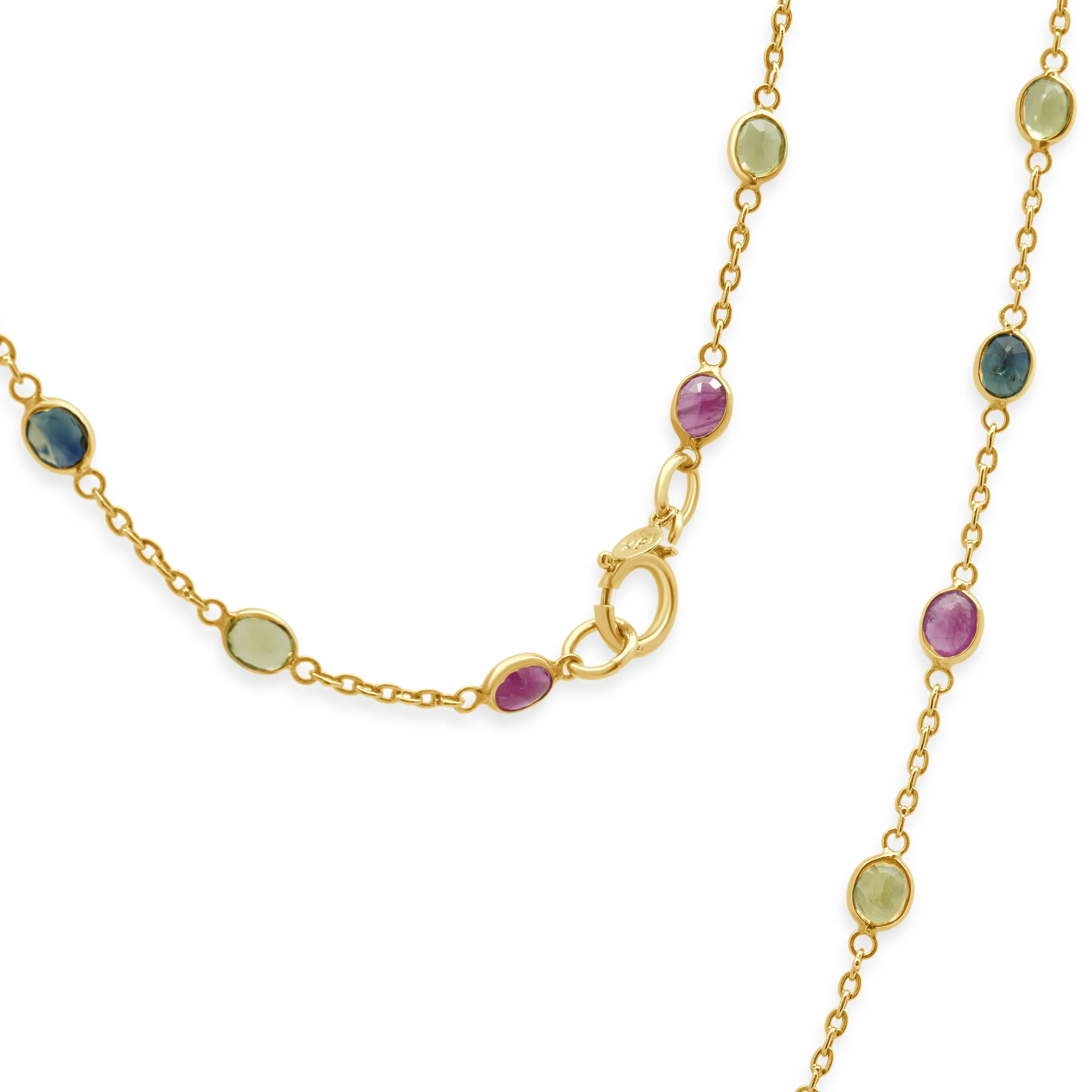 18K Yellow Gold Bezel Set Multi-Color Oval Sapphire Station Necklace 18.0" - Image 4