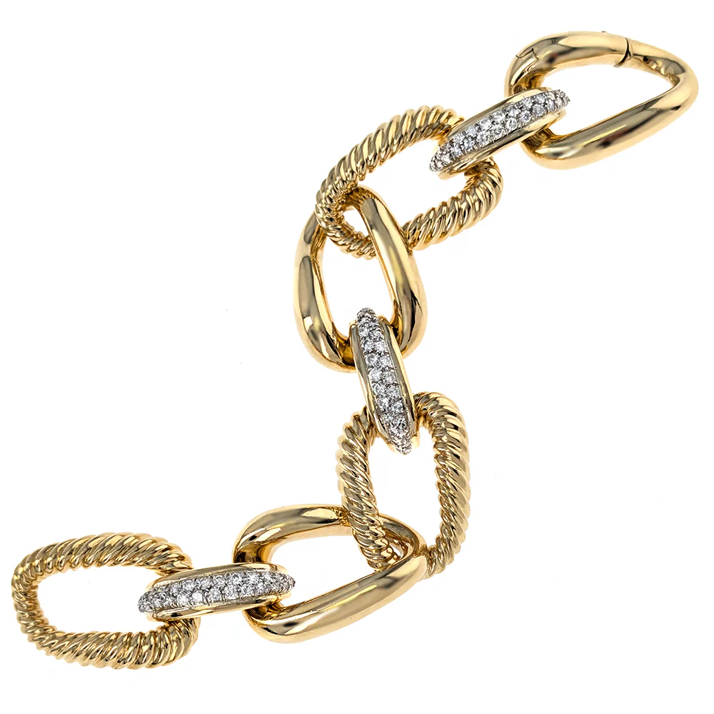 18K Yellow Gold Prong Set Round Diamond Rope Link Bracelet - Image 2