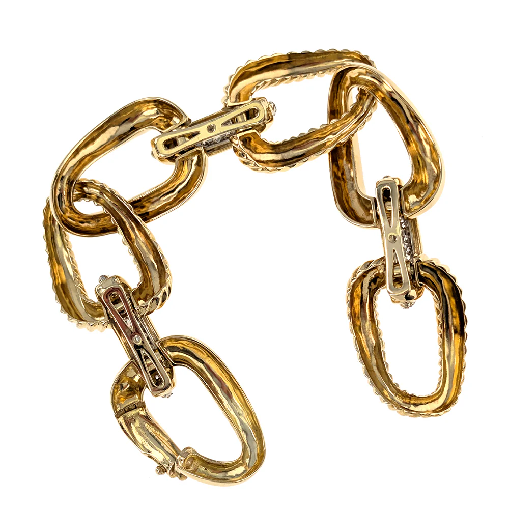 18K Yellow Gold Prong Set Round Diamond Rope Link Bracelet - Image 4