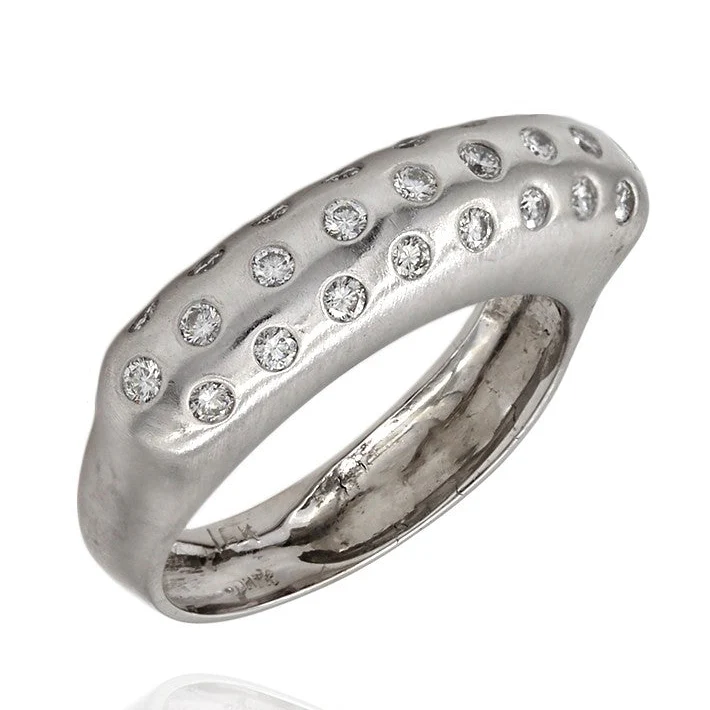 18K White Gold 3 Row Burnish Set Diamond Ring