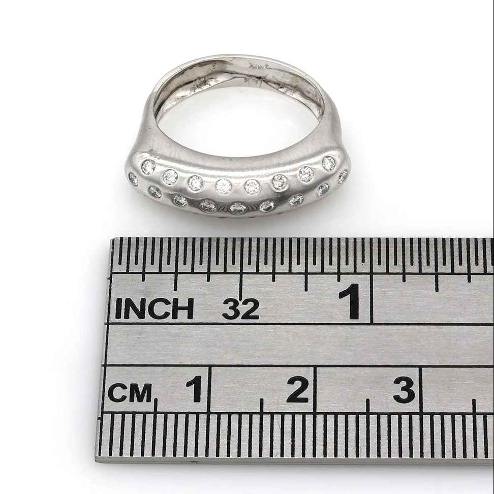 18K White Gold 3 Row Burnish Set Diamond Ring - Image 3