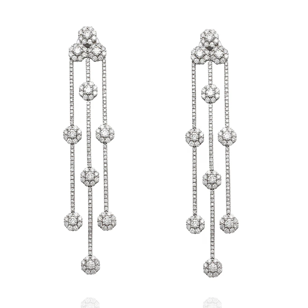 18kw 3 Strand Diamond Flower Dangle Earrings