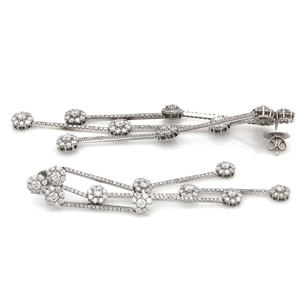 18kw 3 Strand Diamond Flower Dangle Earrings - Image 2