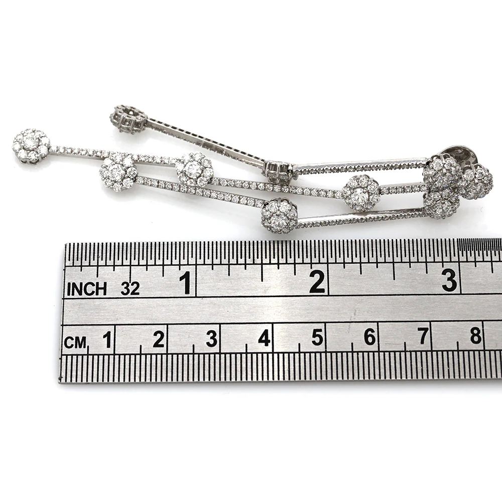 18kw 3 Strand Diamond Flower Dangle Earrings - Image 3