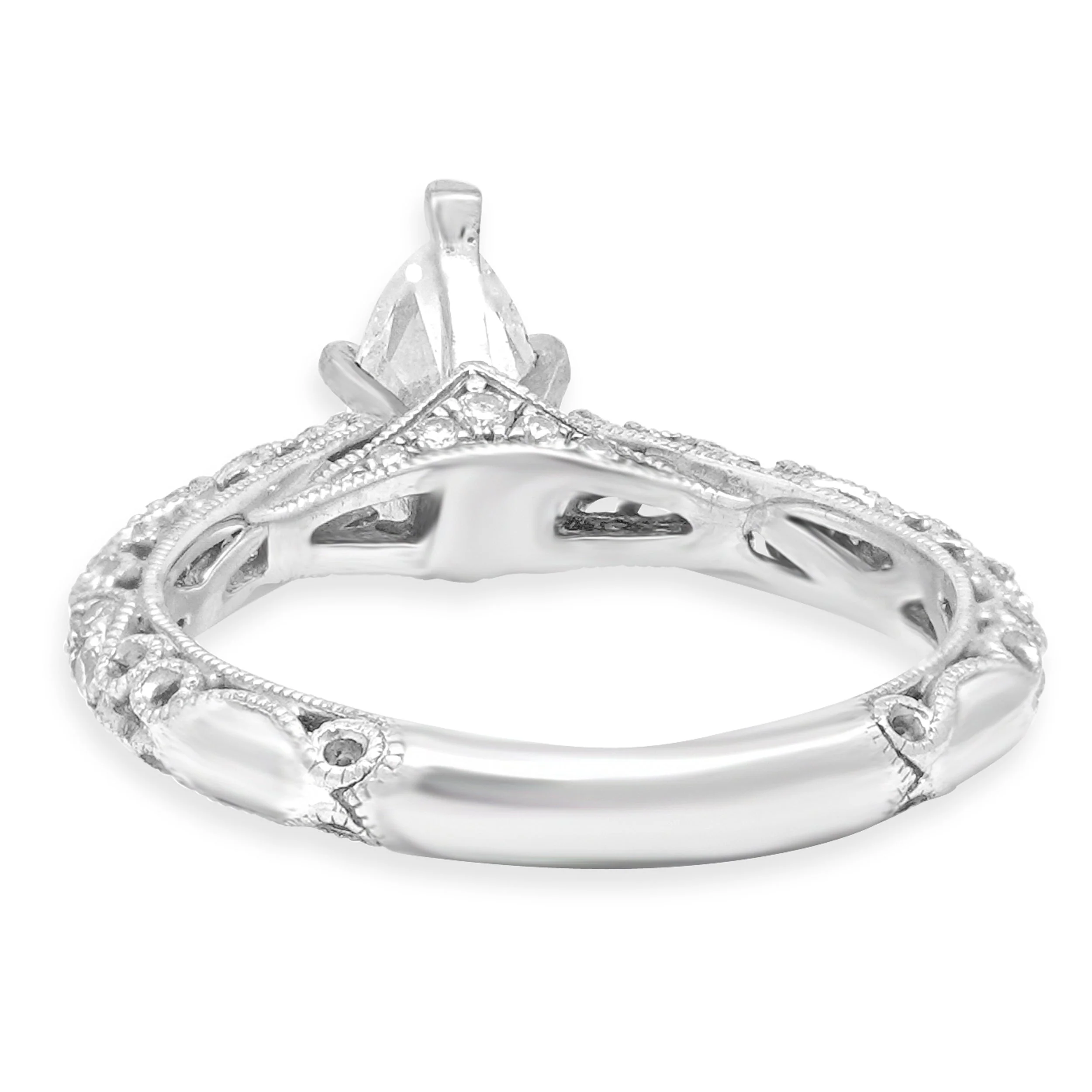 18 Karat White Gold Pear Shaped Filagree Diamond Engagement Ring - Image 3