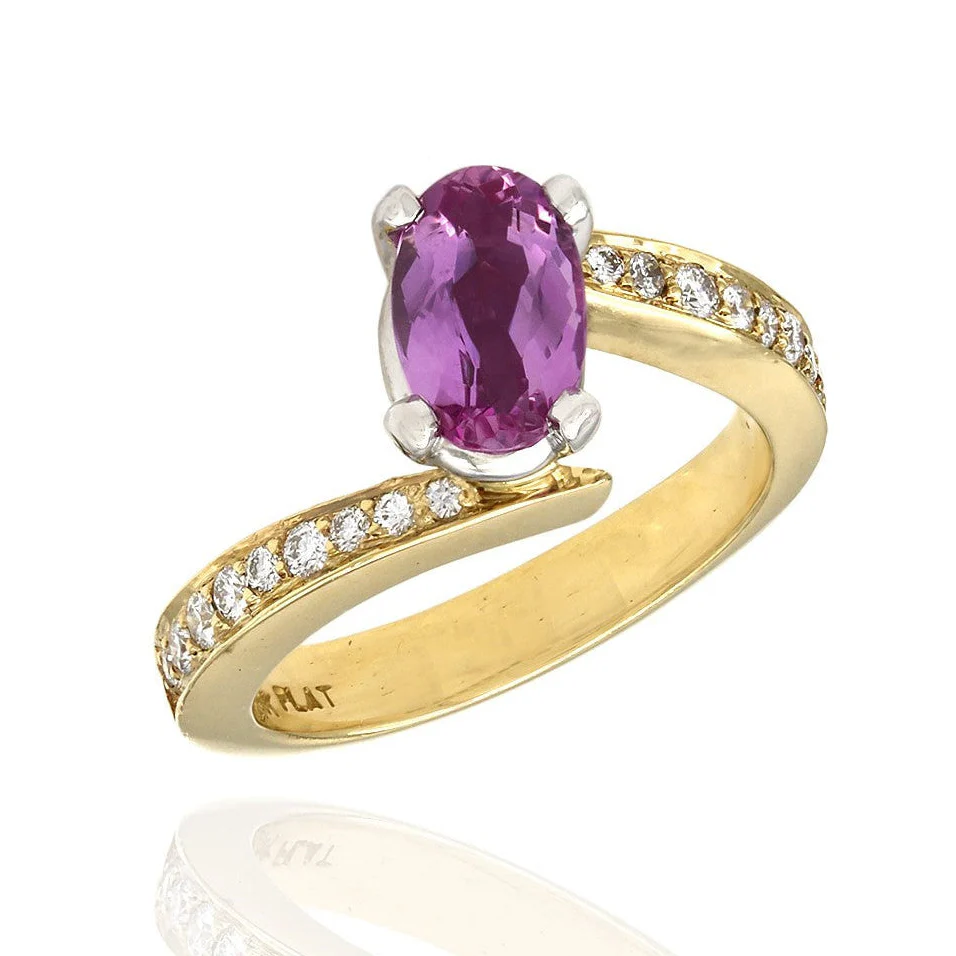 18K Two-Tone Yellow Gold & Platinum Pink Sapphire & Diamond Bypass Ring