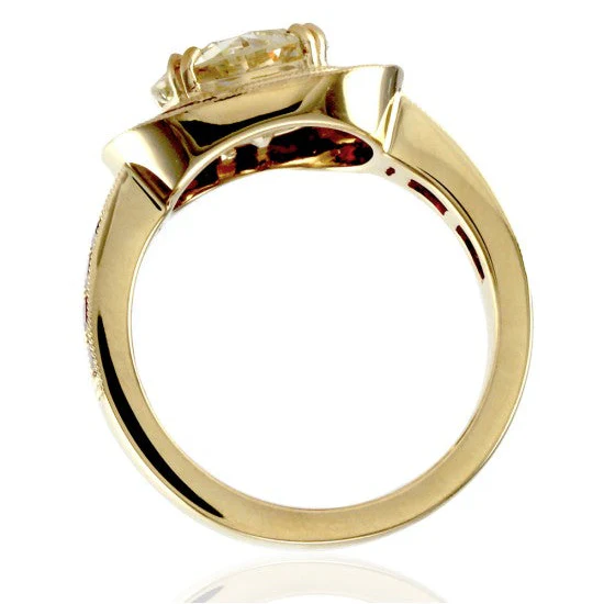 18K Yellow Gold Old European Cut Diamond & Rubies Engagement Ring - Image 5