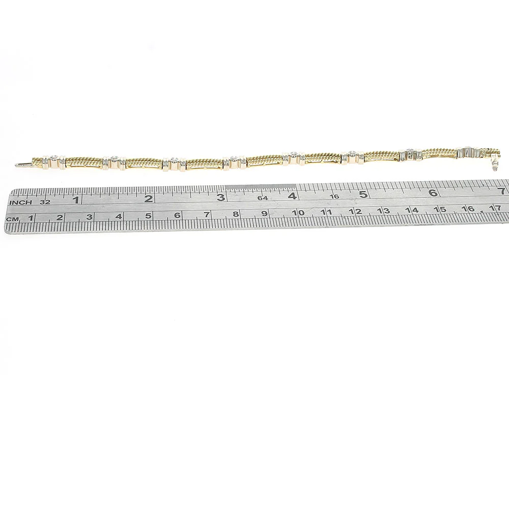 2 Tone Diamond Bead Link Inline Bracelet - Image 3