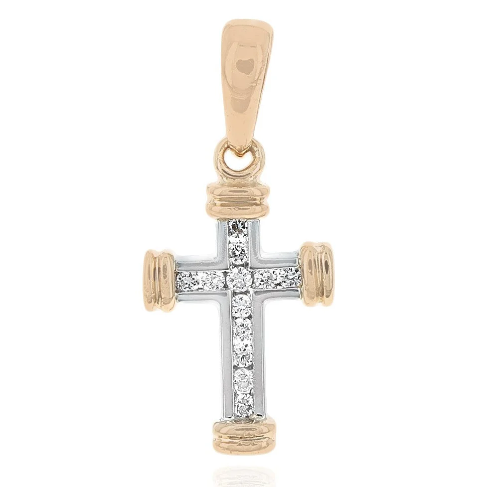 14K Yellow and White Diamond Cross Pendant