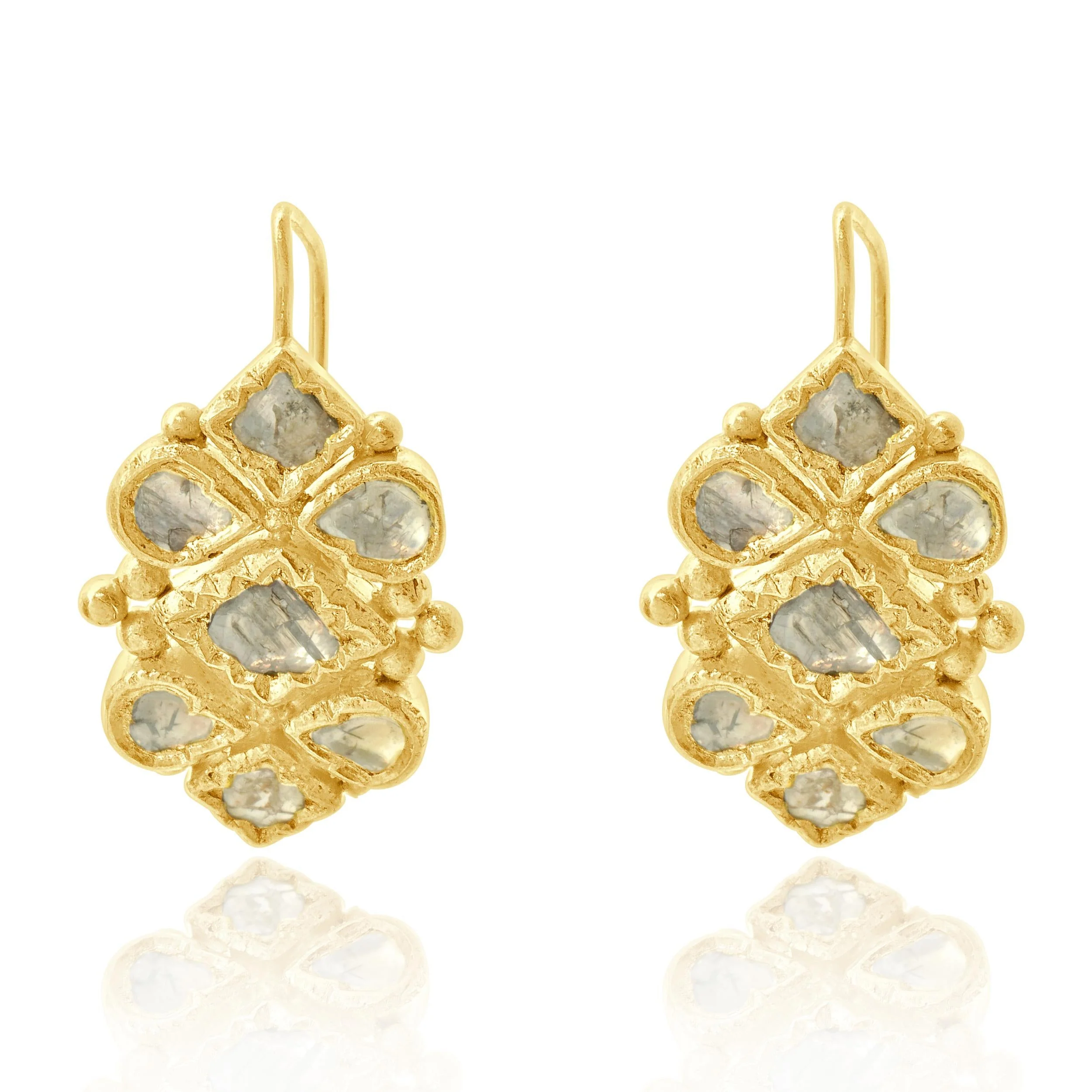 21 Karat Yellow Gold Sliced Multi Cut Diamond Drop Earrings - Image 4