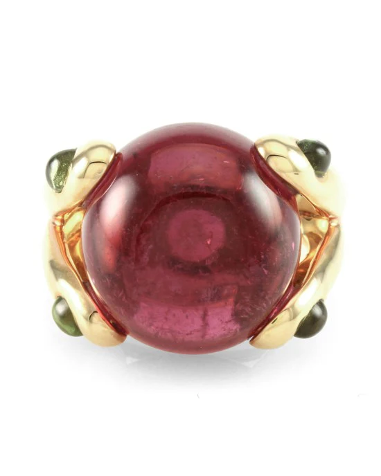 23.73ct Pink Tourmaline Ring w/ 1.07ctw Peridot Accents in 18K Rose Gold - Image 2