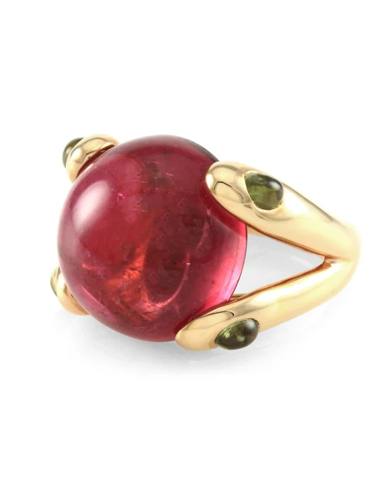 23.73ct Pink Tourmaline Ring w/ 1.07ctw Peridot Accents in 18K Rose Gold - Image 3