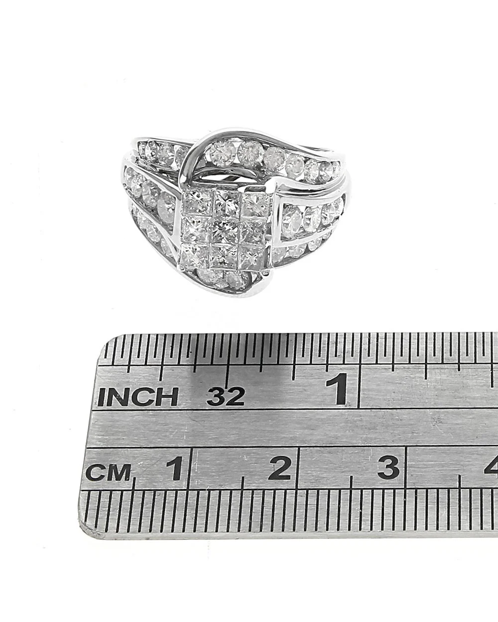 3 Row Diamond Bypass Ring in White Gold - Image 3