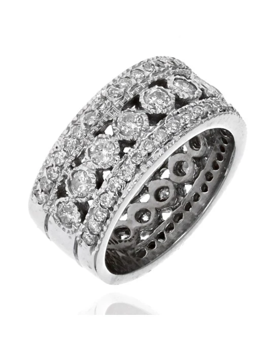 3 Row Diamond Open Milgrain Band