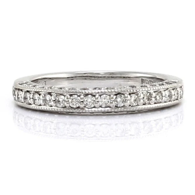 14K White Gold 3 Row Diamond Pave Milgrain Band