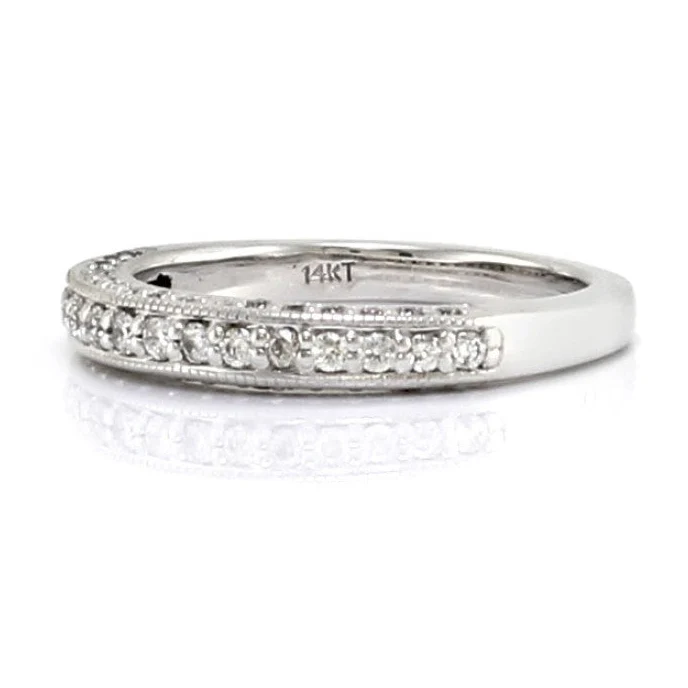14K White Gold 3 Row Diamond Pave Milgrain Band - Image 2