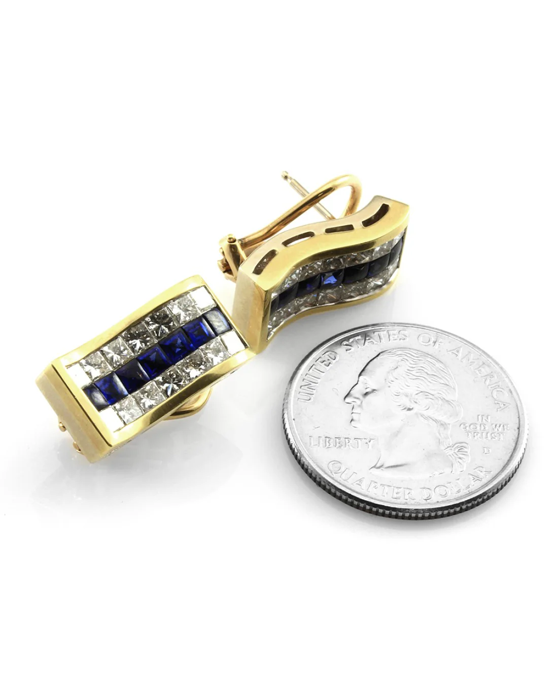 3 Row Sapphire and Diamond Wave Earrings - Image 3