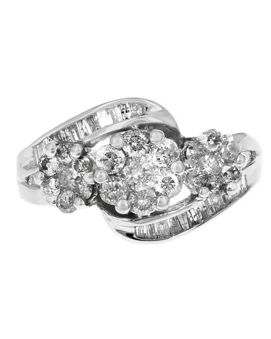 3 Station Diamond Bypass Ring in White Gold - Image 2
