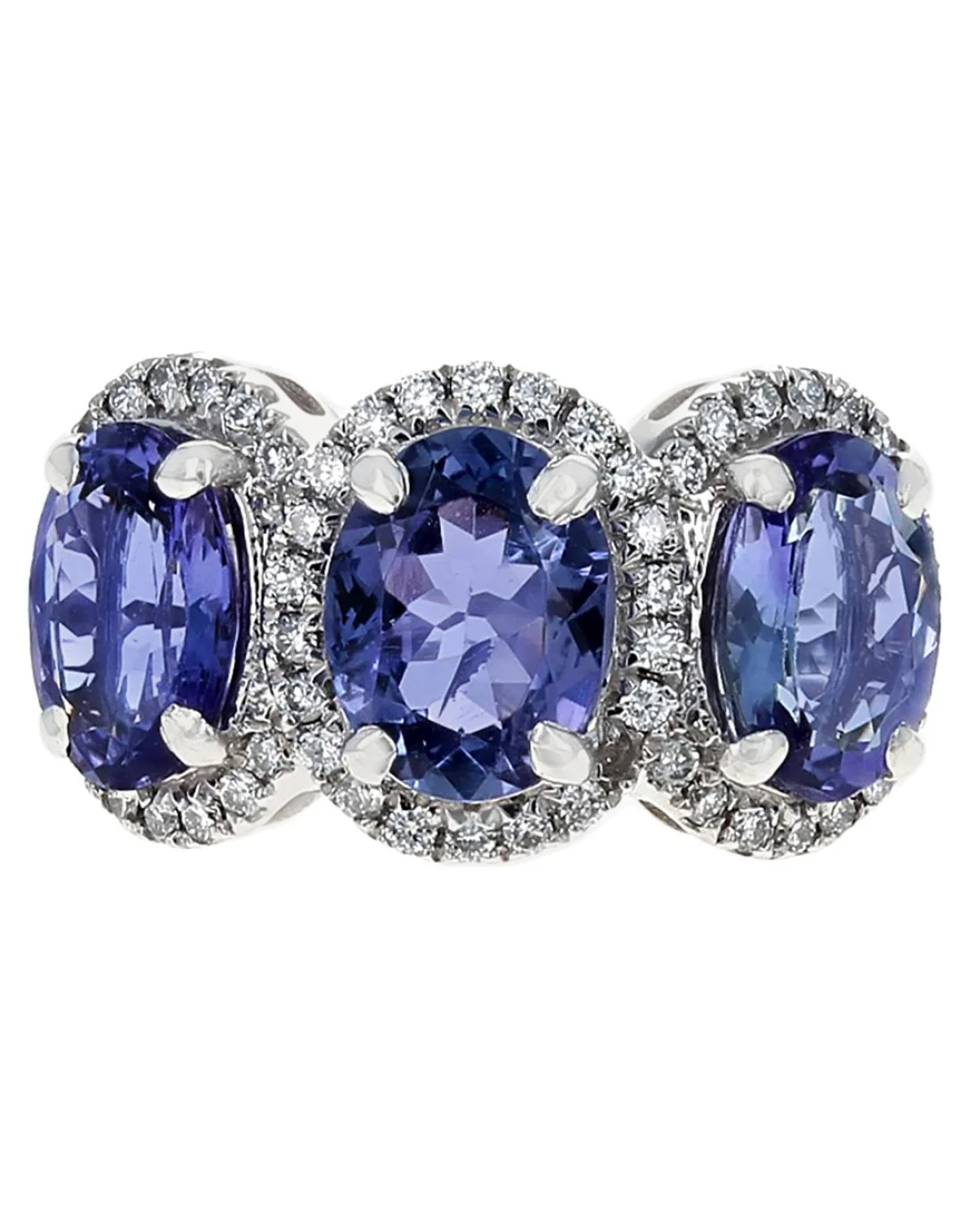 3 Station Tanzanite and Diamond Halo Ring - Image 2