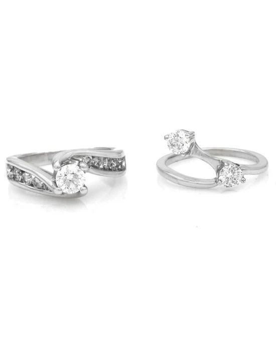 3 Stone Diamond Bypass Wedding Set in White Gold - Image 2