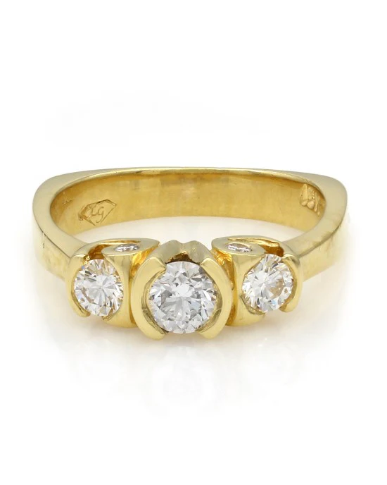 3 Stone Diamond Ring with Diamond Accent in Gold - Image 2