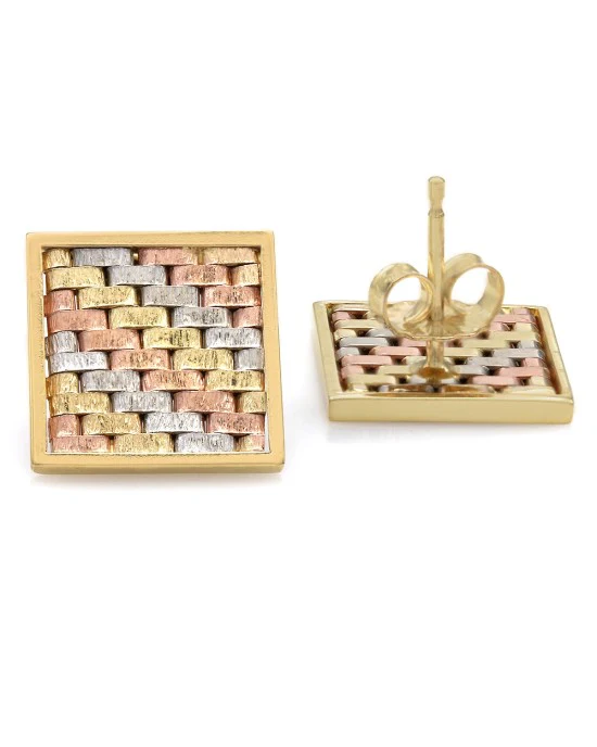 3 Tone Square Woven Earrings - Image 2