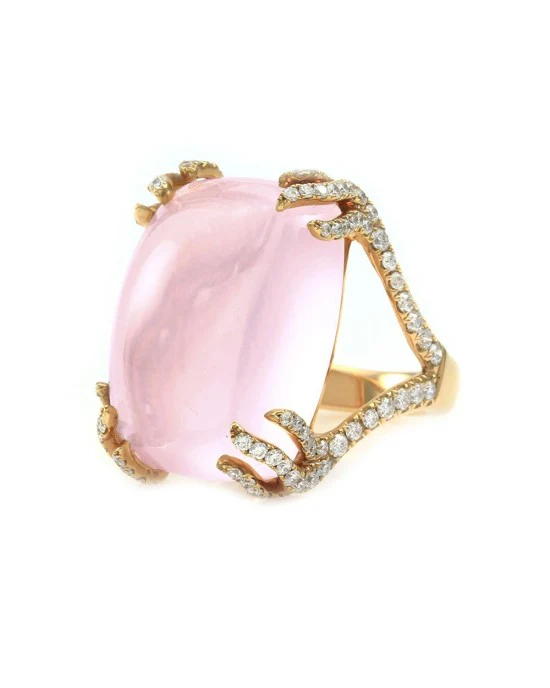 30.37ct Rose Quartz and 1.07ctw Pave Diamond Ring in 18K Rose Gold - Image 3
