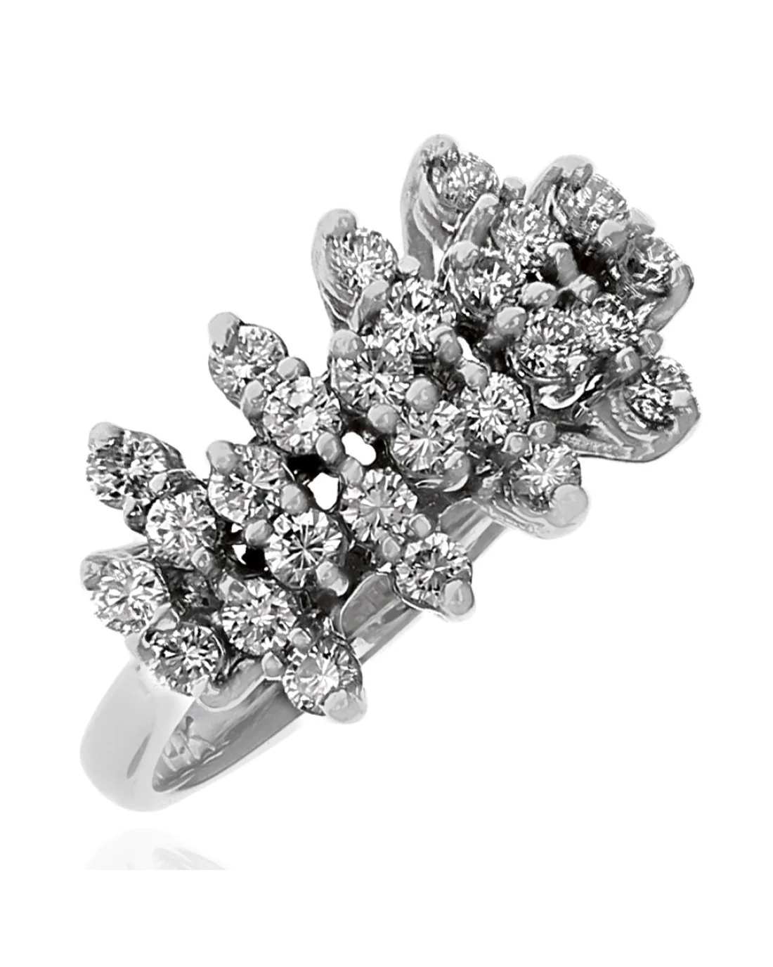 4 Row Staggered Diamond Ring in White Gold