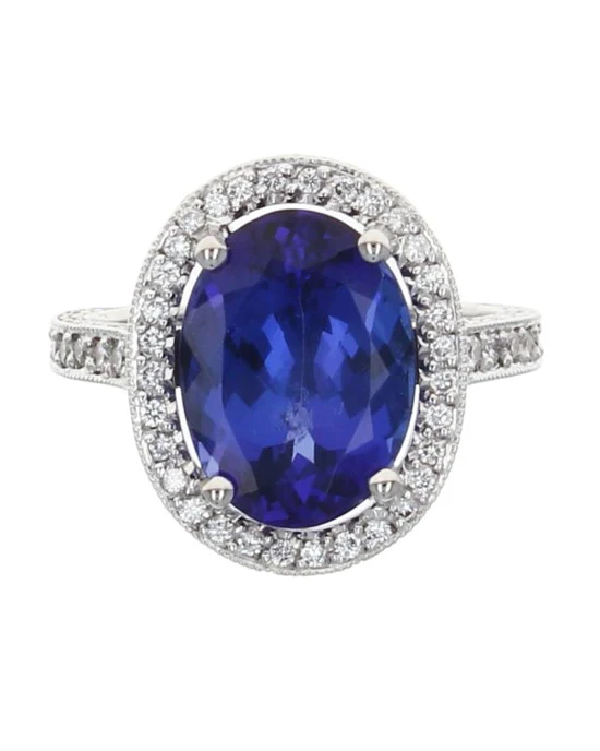 5.37ct Oval Tanzanite and Diamond Halo Ring - Image 2