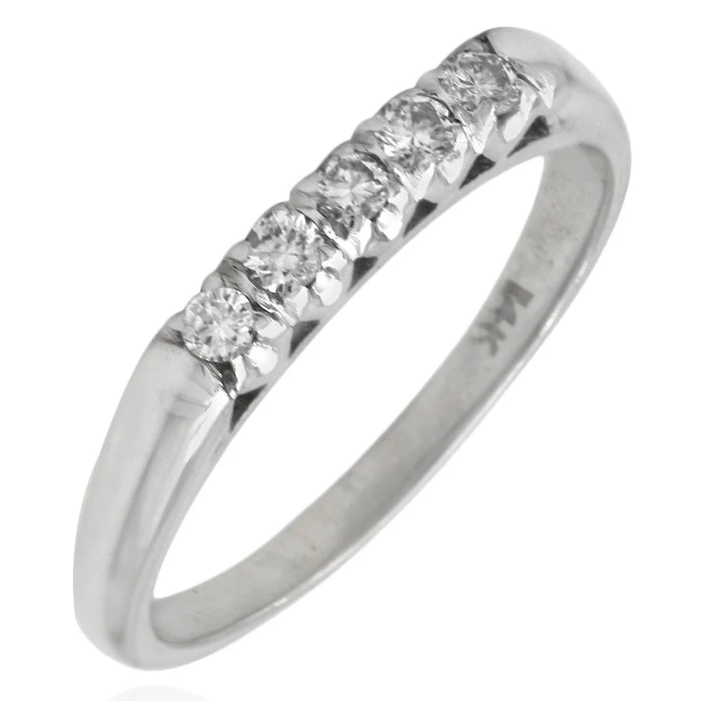 14K White Gold 5 Stone Diamond Band