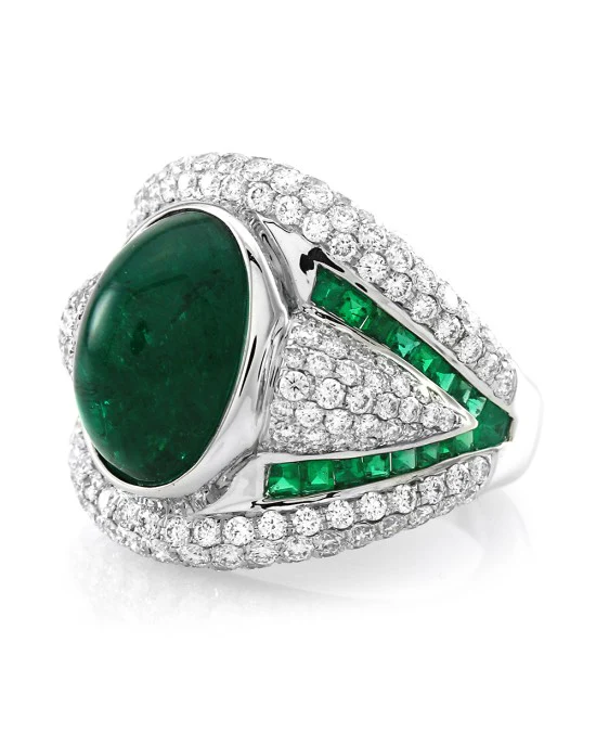 6.65ct Emerald & 2.53ctw Pave Diamond Statement Ring in 18K White Gold - Image 2