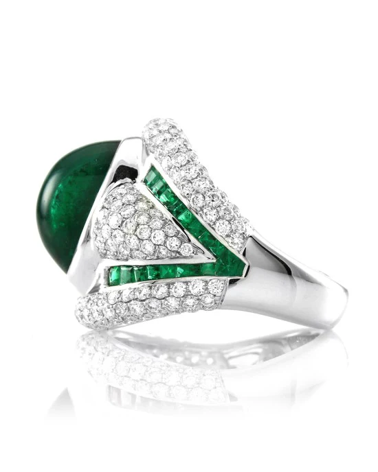 6.65ct Emerald & 2.53ctw Pave Diamond Statement Ring in 18K White Gold - Image 3